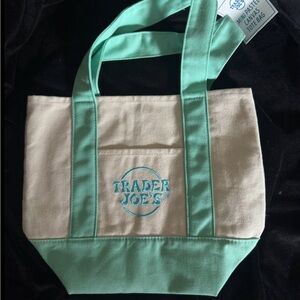 Trader Joe's Cream and Mint Green Canvas Tote